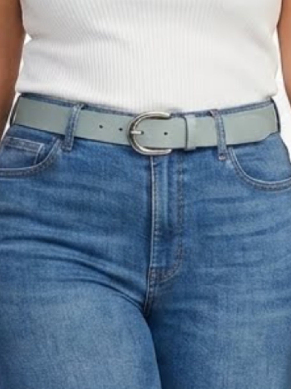 Gray green leather belt